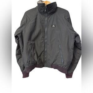 Vintage WOOLRICH Mens Large Black Nylon Bomber Jacket Varsity Wool Lined